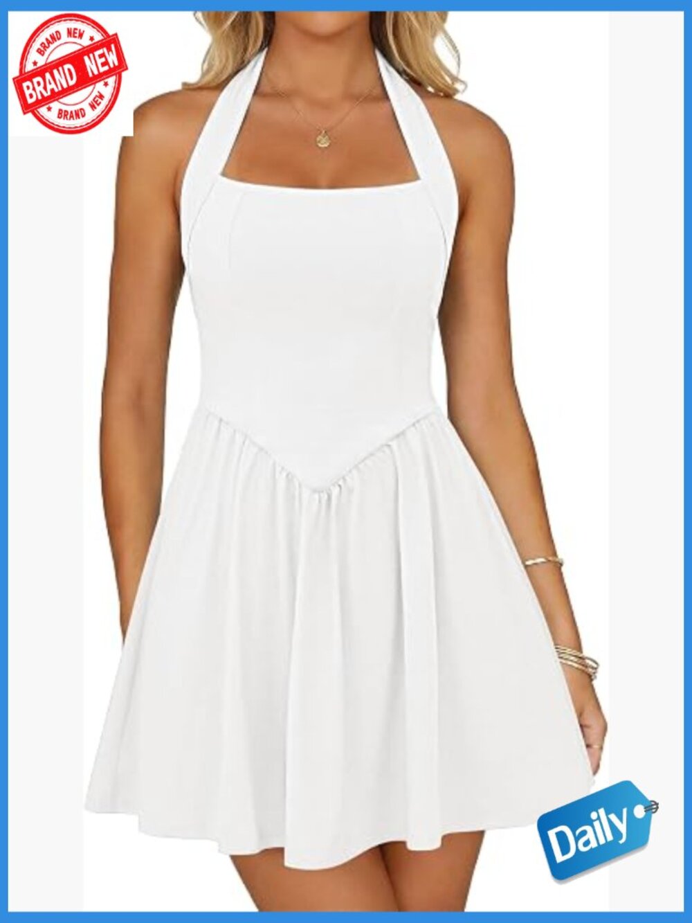 Halter Square Neck Sleeveless Mini Dress A-Line Flowy Cocktail Graduation